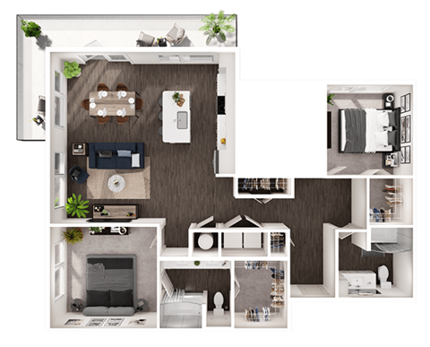 Floor plan for 2 beds, 2 baths, 1274 sqft